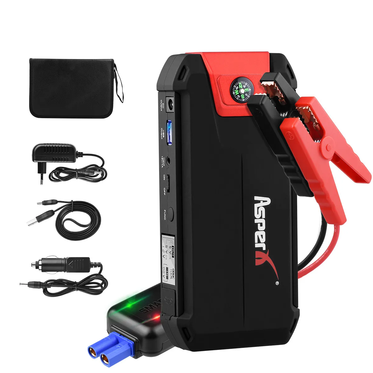 Asperx Portable Car Jump Starter 1000A Peak 13800mAH 12V Auto Battery Booster Power Pack with LCD Display Jumper Cable