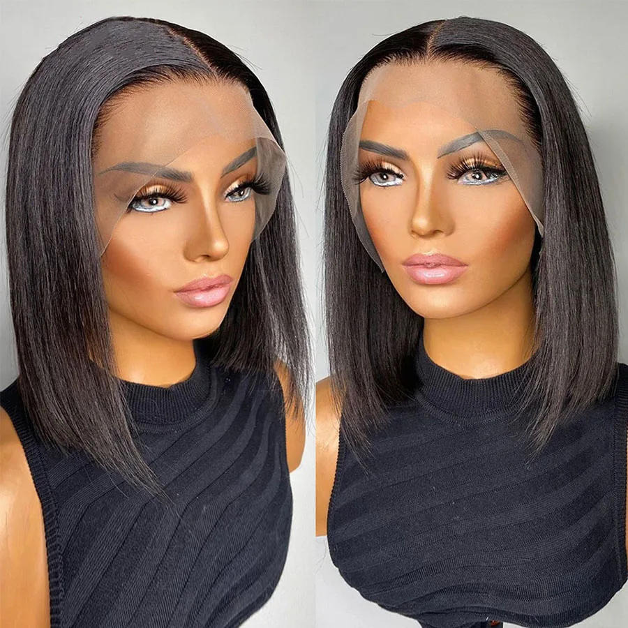 Short Straight Wig 4x4 Closure Human Hair Wigs For Black Women BOB 13x4 Lace Frontal Pre Plucked Brazilian Hair T Part Lace Wig