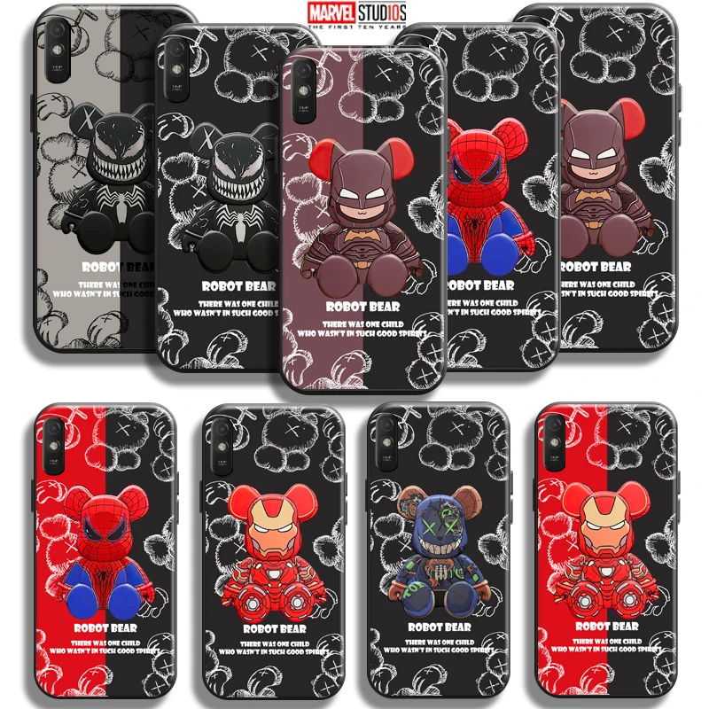 

Marvel Venom Spiderman Cute Bear Phone Case 6.53 Inch For Xiaomi Redmi 9A 9AT Black Coque Liquid Silicon Soft