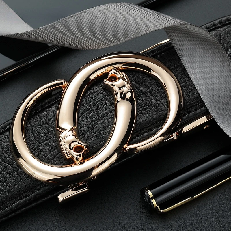 Luxury Strap Male Waistband Top Quality Black Genuine Leather Belt Men Fashion Ratchet Automatic Buckle with Cow Leather Belt
