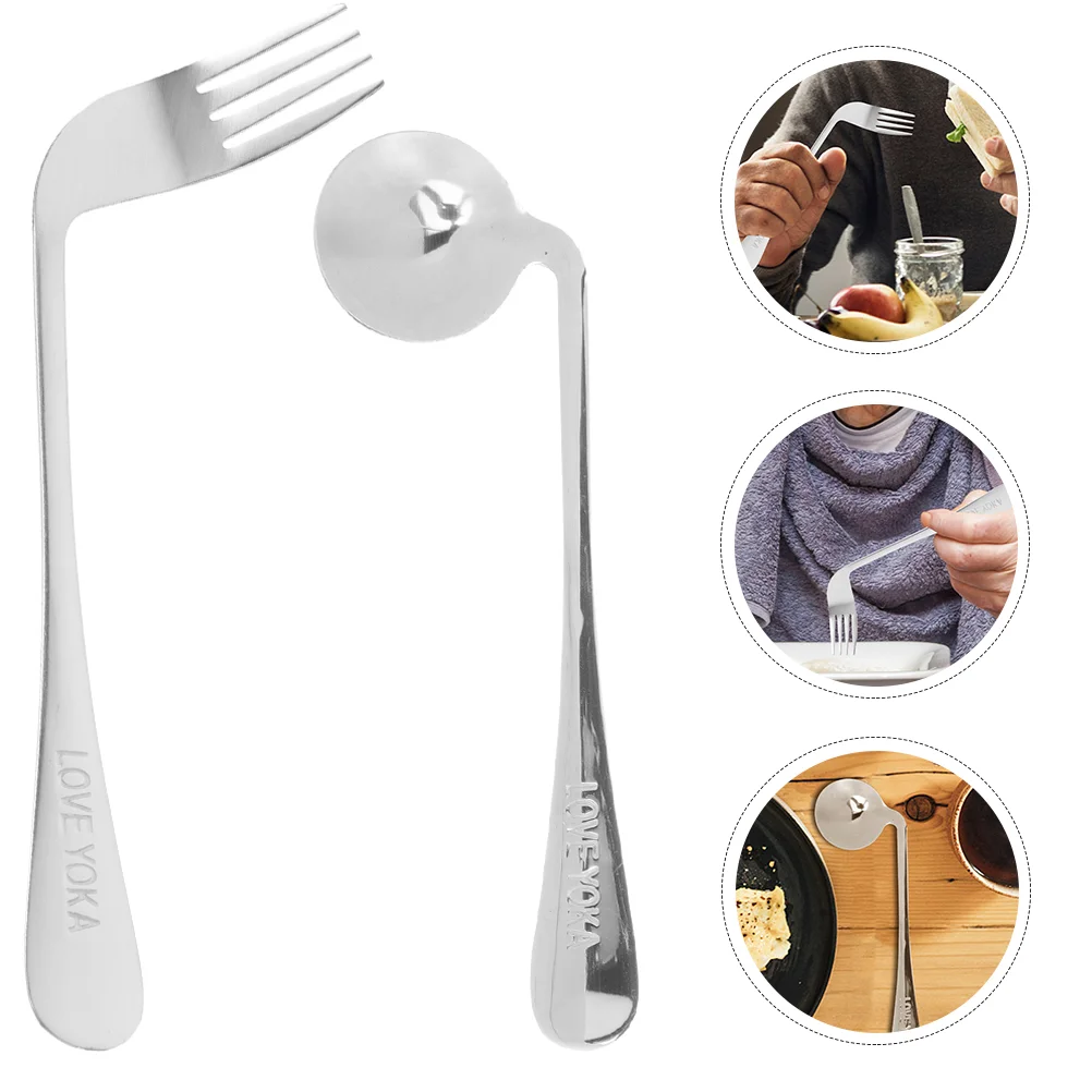 

Old Man Elbow Fork Spoon Tableware Infant Spoon Arc Hand Angled Fork Stainless Steel Small Spoon Elder Toddler Cutlery