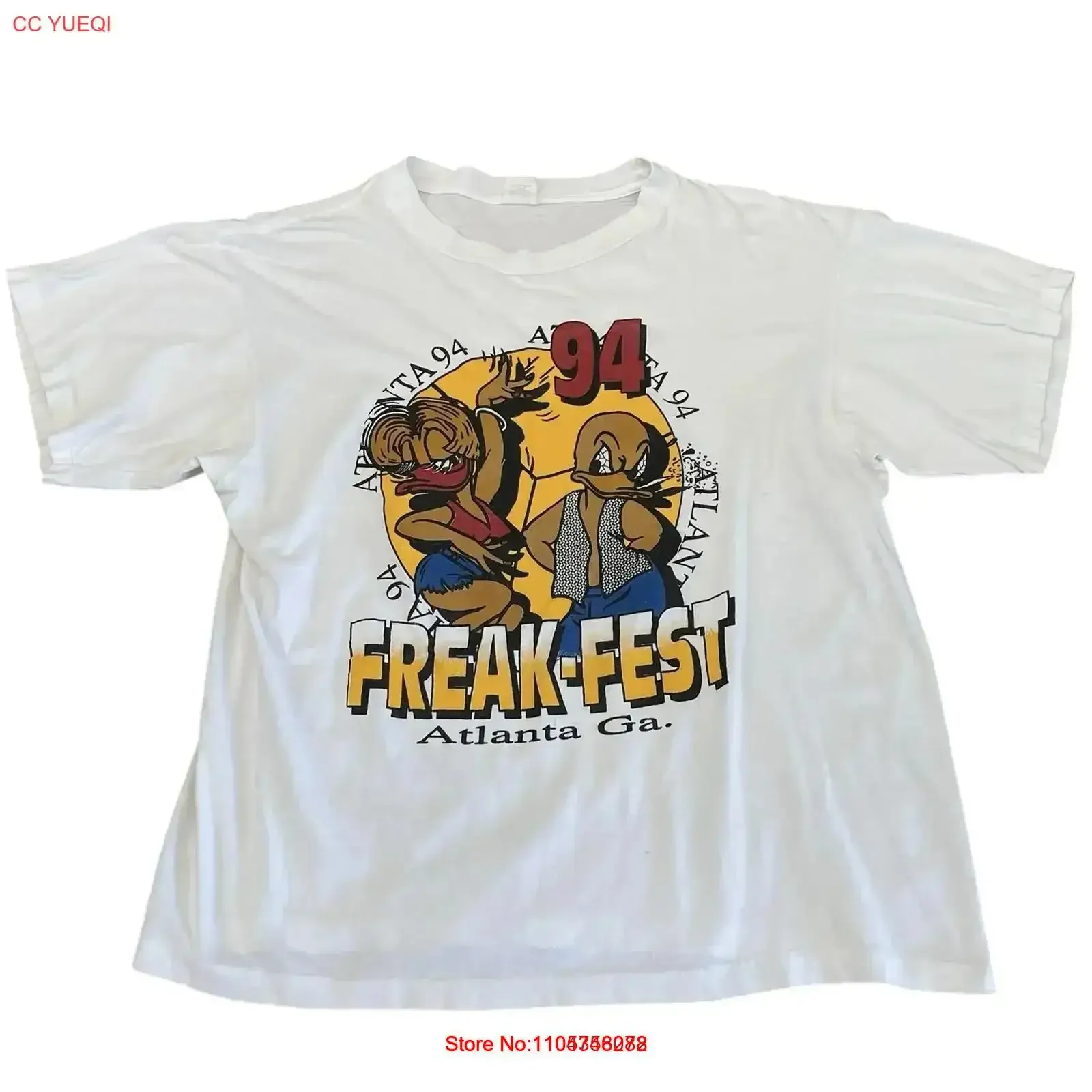 Фото Винтажная футболка Vintage Freaknik Freaknic Freak Fest 1994, Атланта, Джорджия, 90-е, с эффектом потертости, слегка дышащая, универсальная, модная, винтажная, с эффектом потертости №1