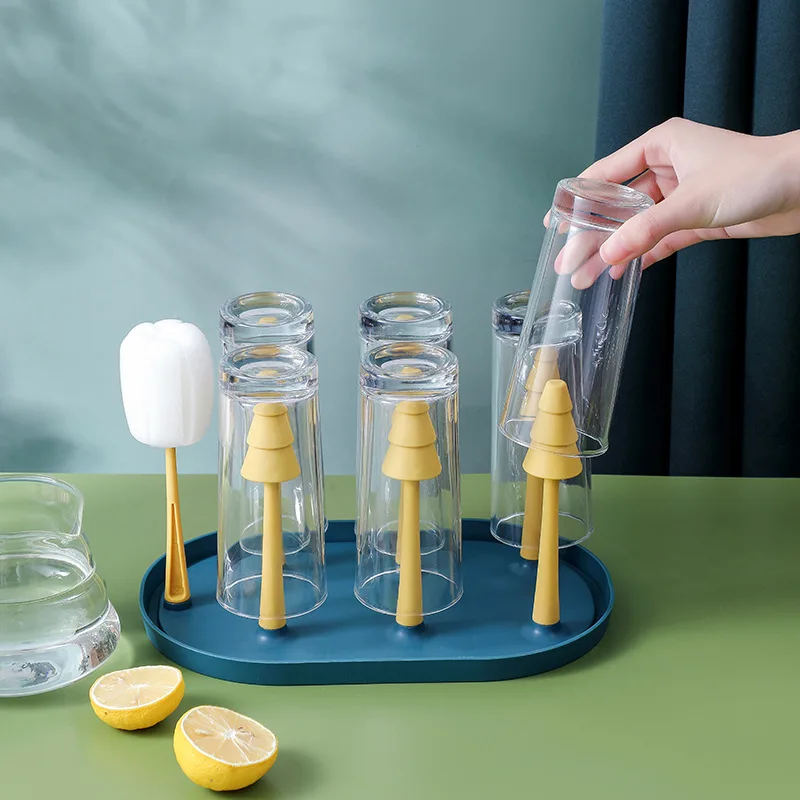 

Coffee cup plastic storage rack wine cup frame with tray drainage shelf drying rack accessories Creative rectangular water cup