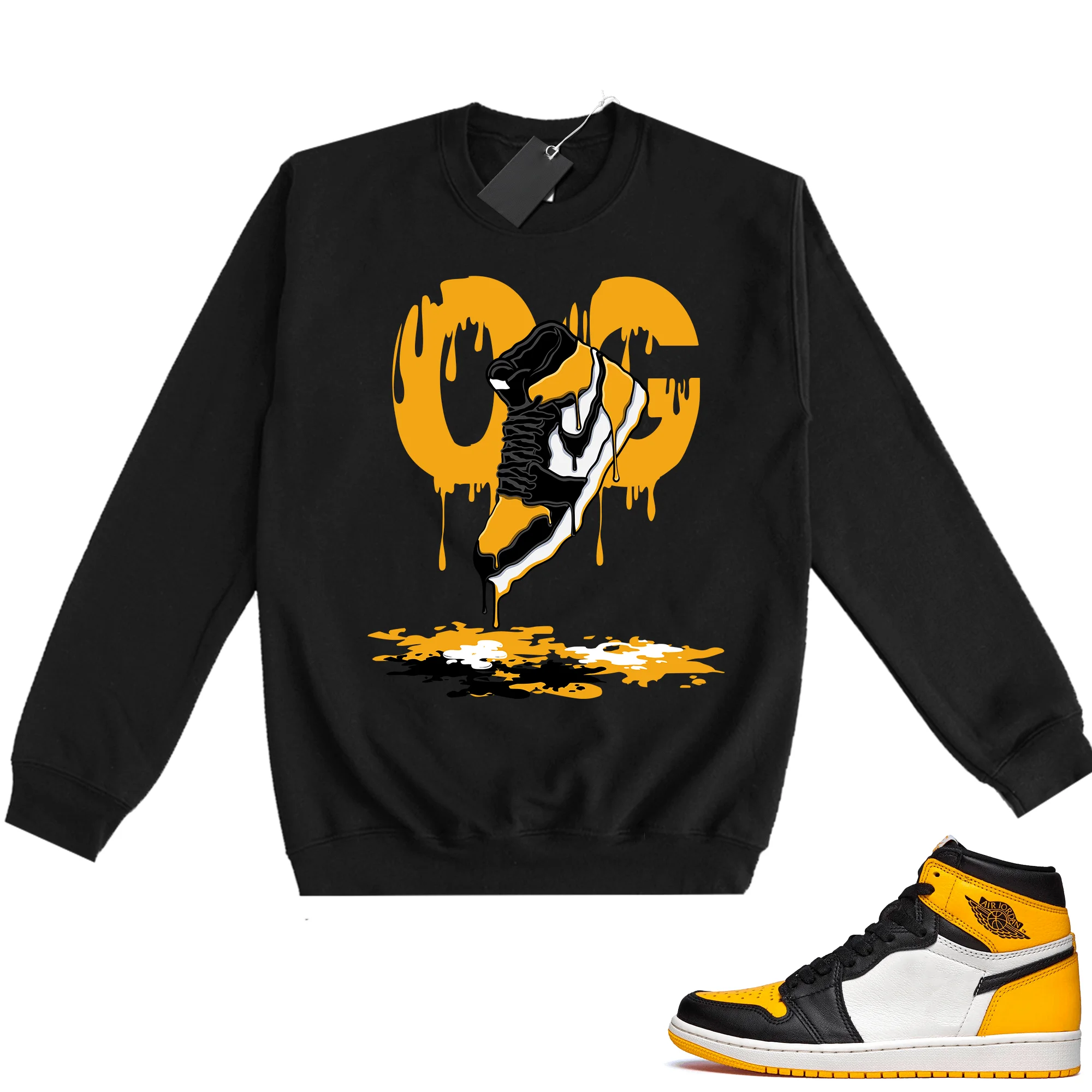 

Taxi 1S Sneaker Match Crewneck Fleece Sweatshirt Black OG 1s Men's Clothing Plus Size Men's Hoodies Sweatshirts