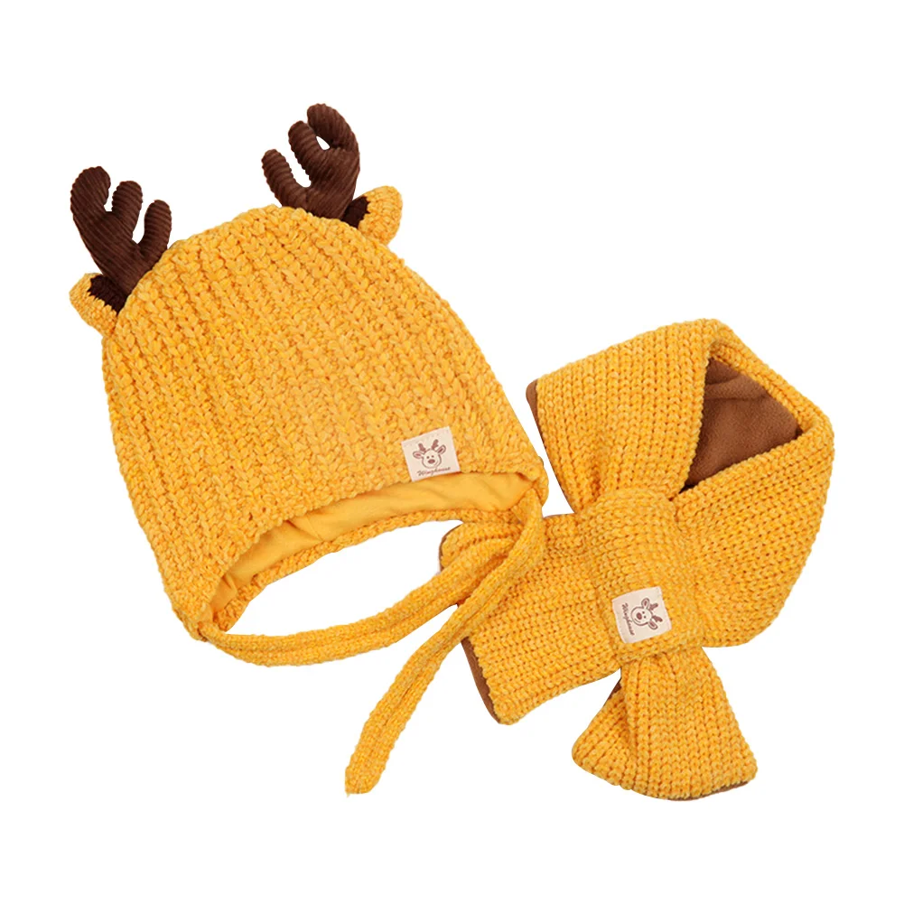 

2pcs Baby Knitted Hat Scarf Winter Warm Cute Skillful Manufacture Superior Quality Skin-friendly Antlers Neck Warmer Cap Suit