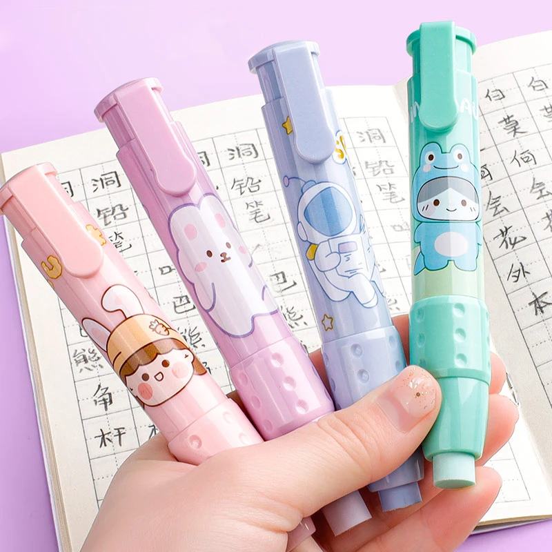 

Kawaii Pen Type Rubber Erasers Cute Cartoon Replaceable Core Pencil Eraser for School Korean Stationery Kid Gift Office Supplies