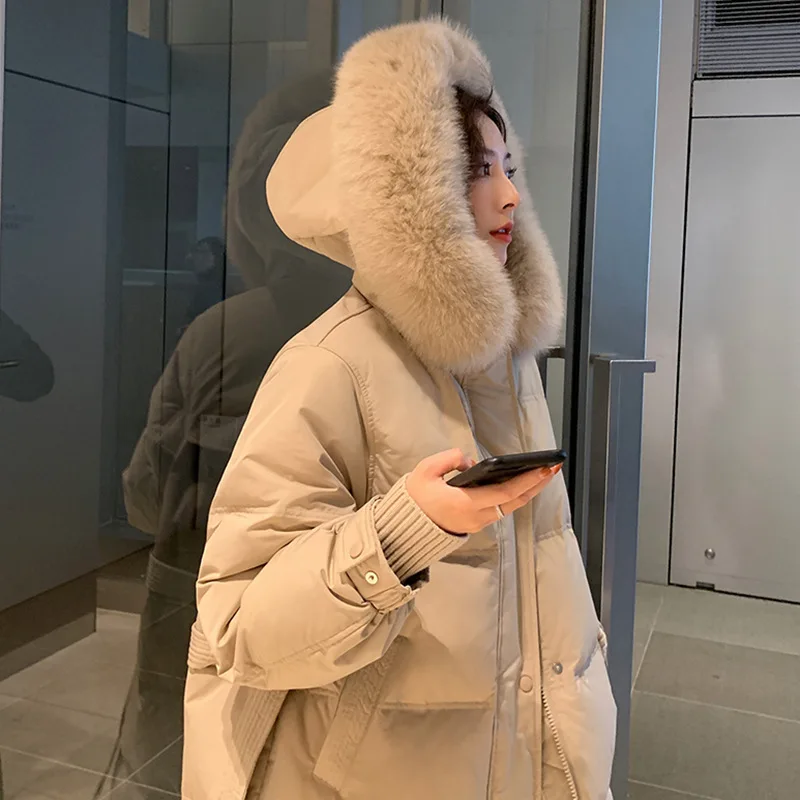 Women Korean Style Winter Solid Casual Mid Length Waisted Tie Down Jackets Female Thickening Cotton-padded Jacket Coats Trench