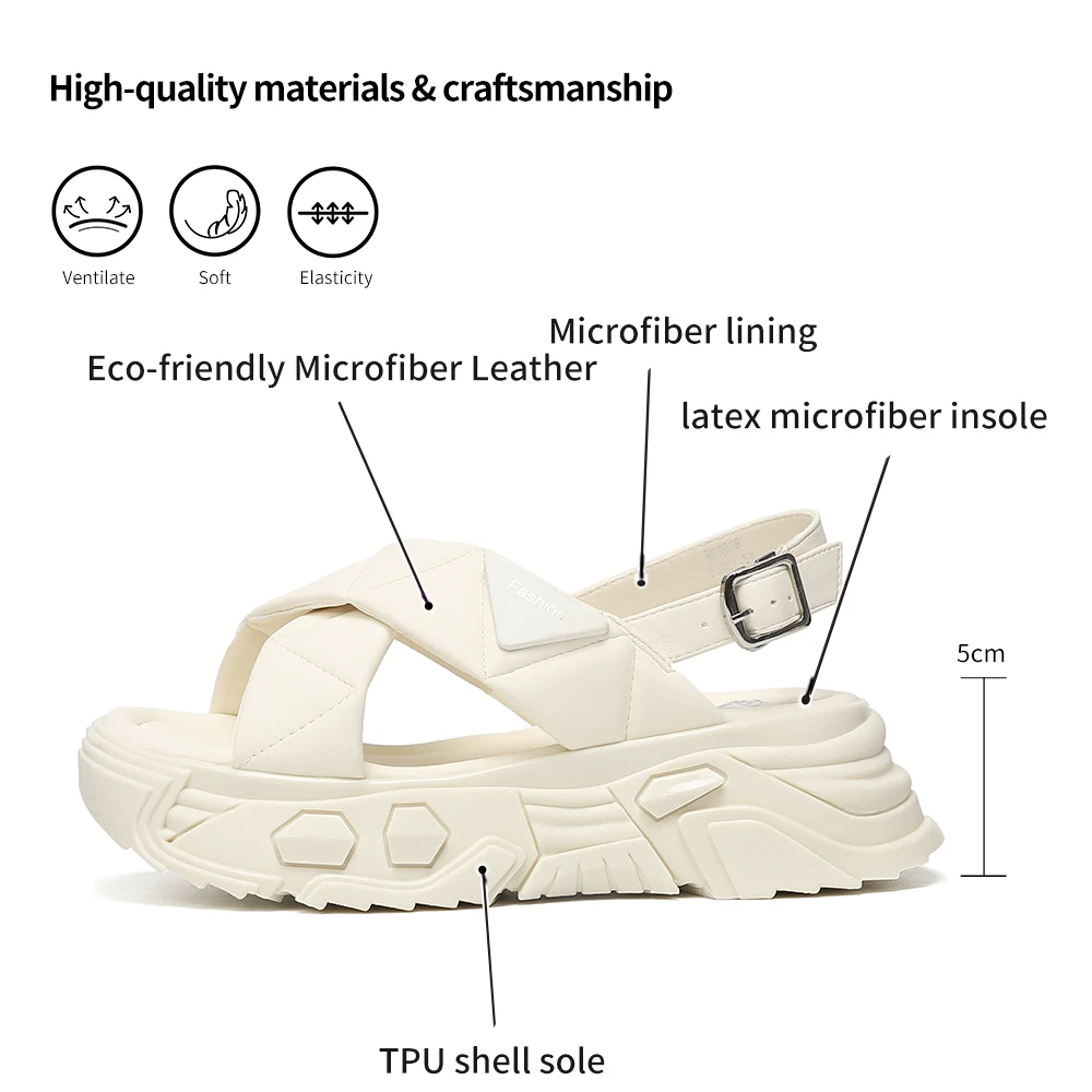 SOMILISS Summer Women Platform Chunky Sandal Buckle Strap Microfiber Leather Ladies Fashion Flat Casual Shoes for Women