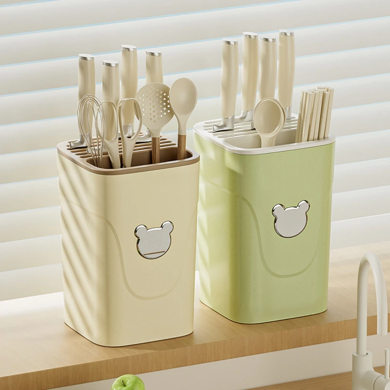 

Plastic Knives Holder,Kitchen Utensils and Cutlery Storage Box,Countertop Gadgets Tools Organizer,Home Organization and Storage