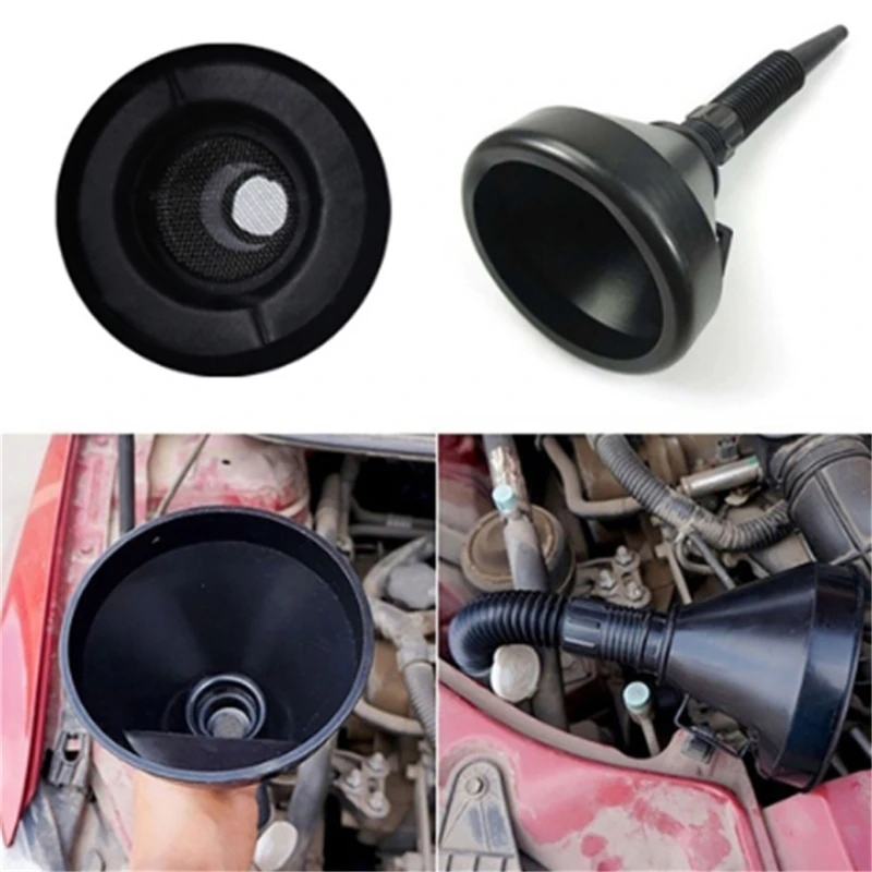 

Hot Funnel Spout Black Car Motorcycle Flexible Funnel Spout Mesh Screen Strainer Oil Gas Fuel Engine Oil Coolant Petrol Gasoline