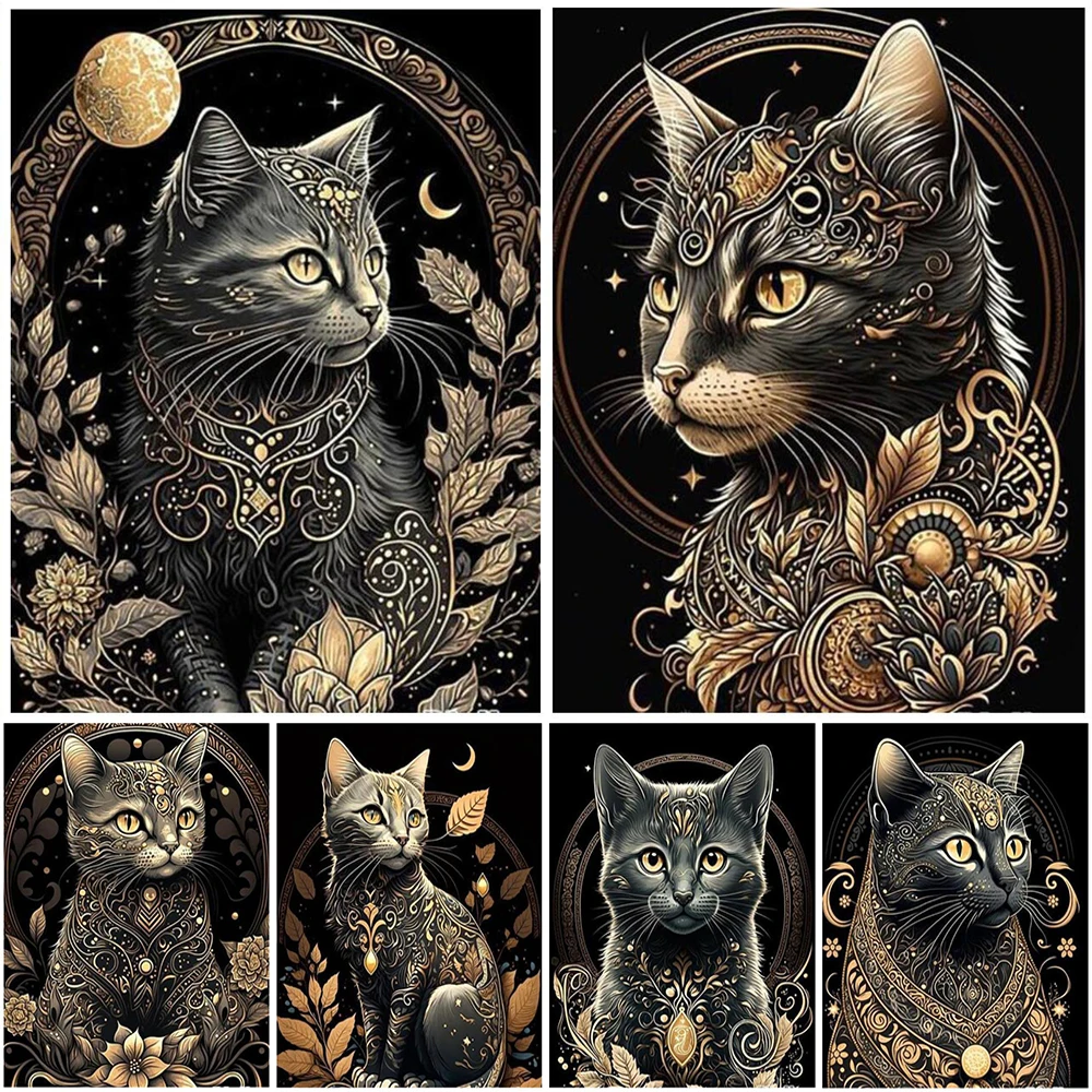 

Diamond Embroidery Black Golden Cat Moon Flowers Diamond Painting Kits DIY Cross Stitch Animal Handmade Mosaic New EE3280