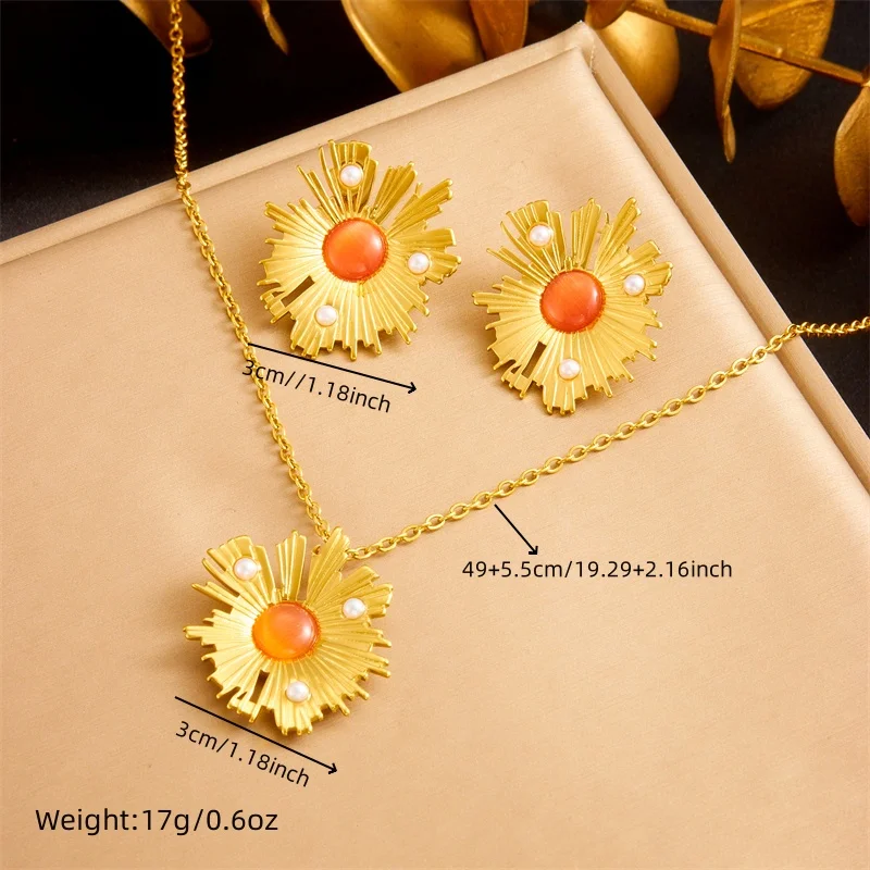 LAMENGLY нержавеющая сталь 316L оранжевый кристалл нерегулярные листья кулон ожерелье