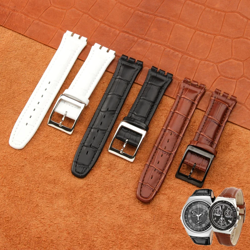 Correa de reloj de cuero genuino para Swatch YCS Yas YGS, hebilla de Pin de 17mm y 19mm, correa de reloj femenina, accesorios en azul, rojo y negro