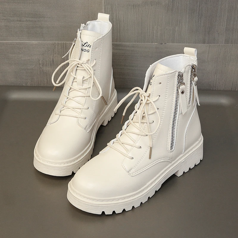 

New Women's Boots Pu Chelsea Non-slip Female New Fashion Black White Round Head Keep Warm Botas Altas Mujer Zapatos De Mujer