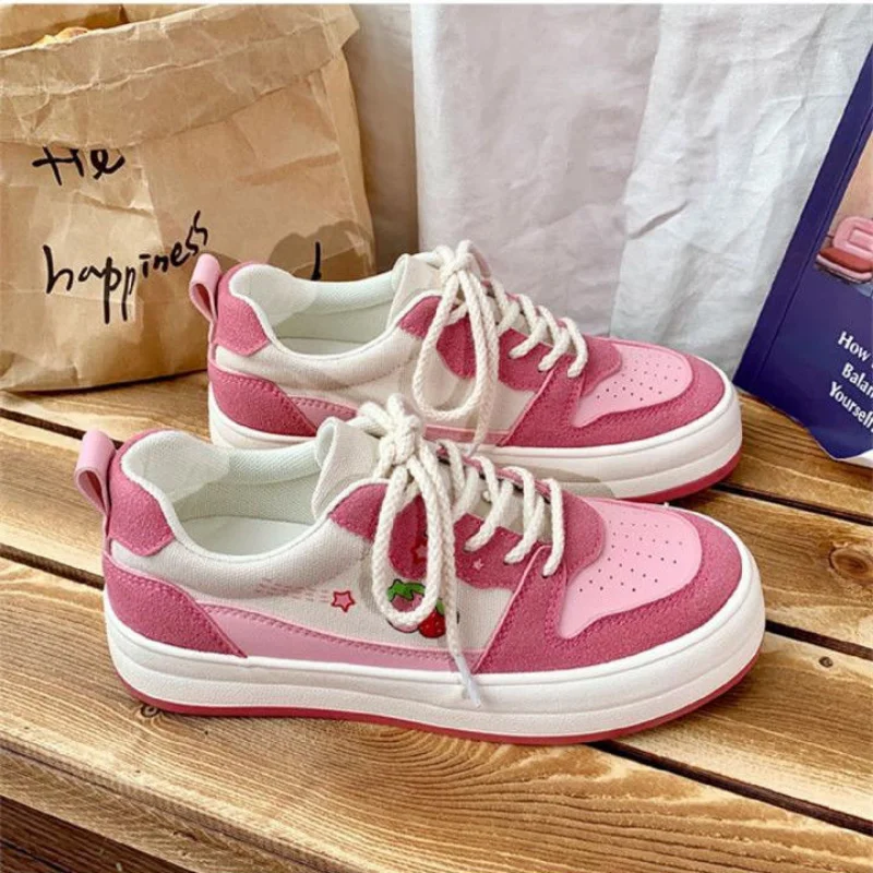 Lolita Platform Pink Korean Kawaii Strawberry Women's Sports Shoes Sneakers Casual Canvas Vulcanize Fashion Vintage Flat Basket