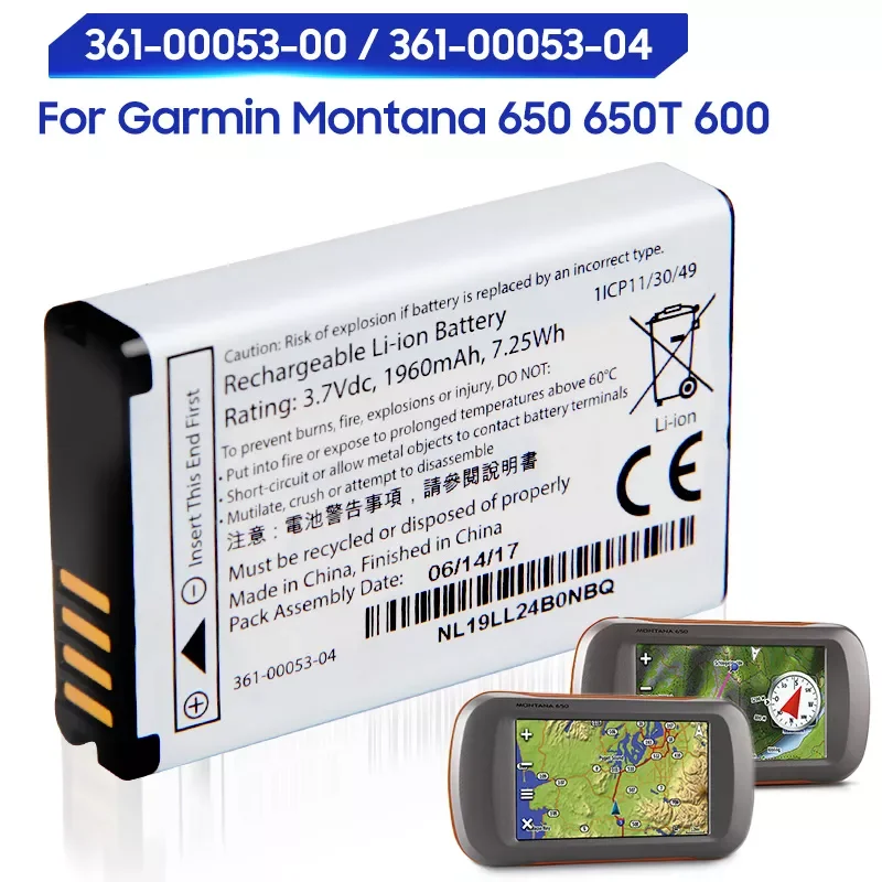 

NEW Replacement Battery 361-00053-04 For Garmin Montana 650 680 650T 600 361-00053-00 Genuine VIRB GPS Battery 2000mAh