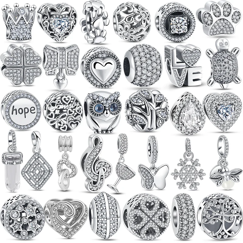 

Authethic 925 Sterling Silver Crown Owl Snowflake Four Leaf Clovef Shiny Paw Charms Beads Fit Original Pandora Bracelet Jewelry