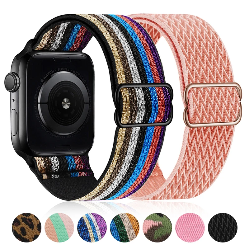 

Ремешок резиновый для Apple watch band 44 мм 45 мм 40 мм 38 мм 42 мм, регулируемый эластичный нейлоновый браслет для iWatch series 3 4 5 6 se 7 41 мм