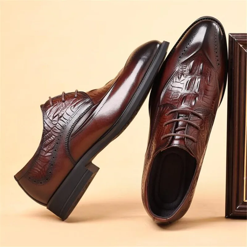

Мужские классические туфли оксфорды из натуральной коровьей кожи с крокодиловым узором, черные, коричневые Формальные Свадебные туфли на шнуровке