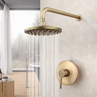 yanksmart 8 round antique brass concealed shower faucet rainfall shower single handles water mixer tap bath shower combo kit