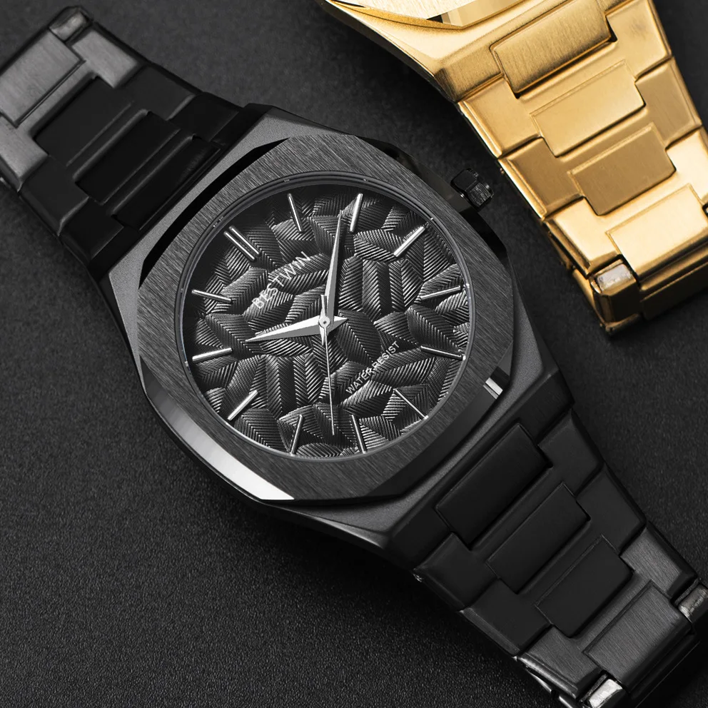 Роскошные мужские деловые часы 2025 года креативный рельефный циферблат с
