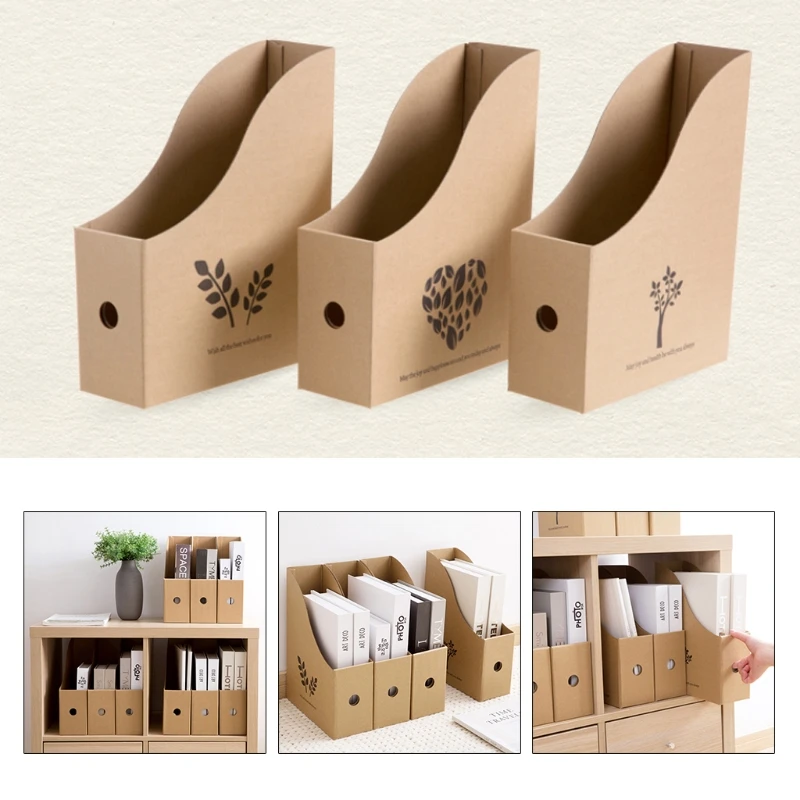 

Новинка 2022, офисный Настольный держатель для файлов и магазинов, коробка для хранения книг и документов из крафт-бумаги с принтом листьев, Д...
