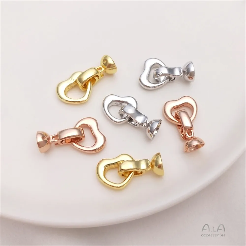 

Vacuum plated 18K real gold 925 silver Rose gold heart-shaped pearl clasp handcrafted DIY necklace with end clasp