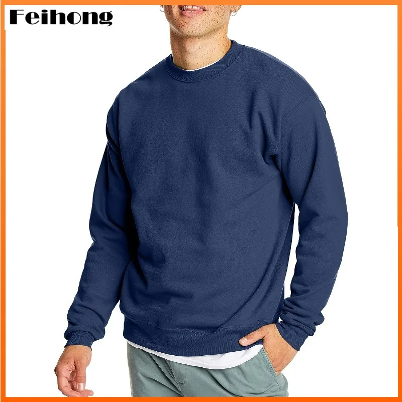 

Autumn and Winter Men's Solid Color Casual Round Neck Sweater 2023 Popular Long Sleeve Cotton Blend Pullover Men's Sweatshirt