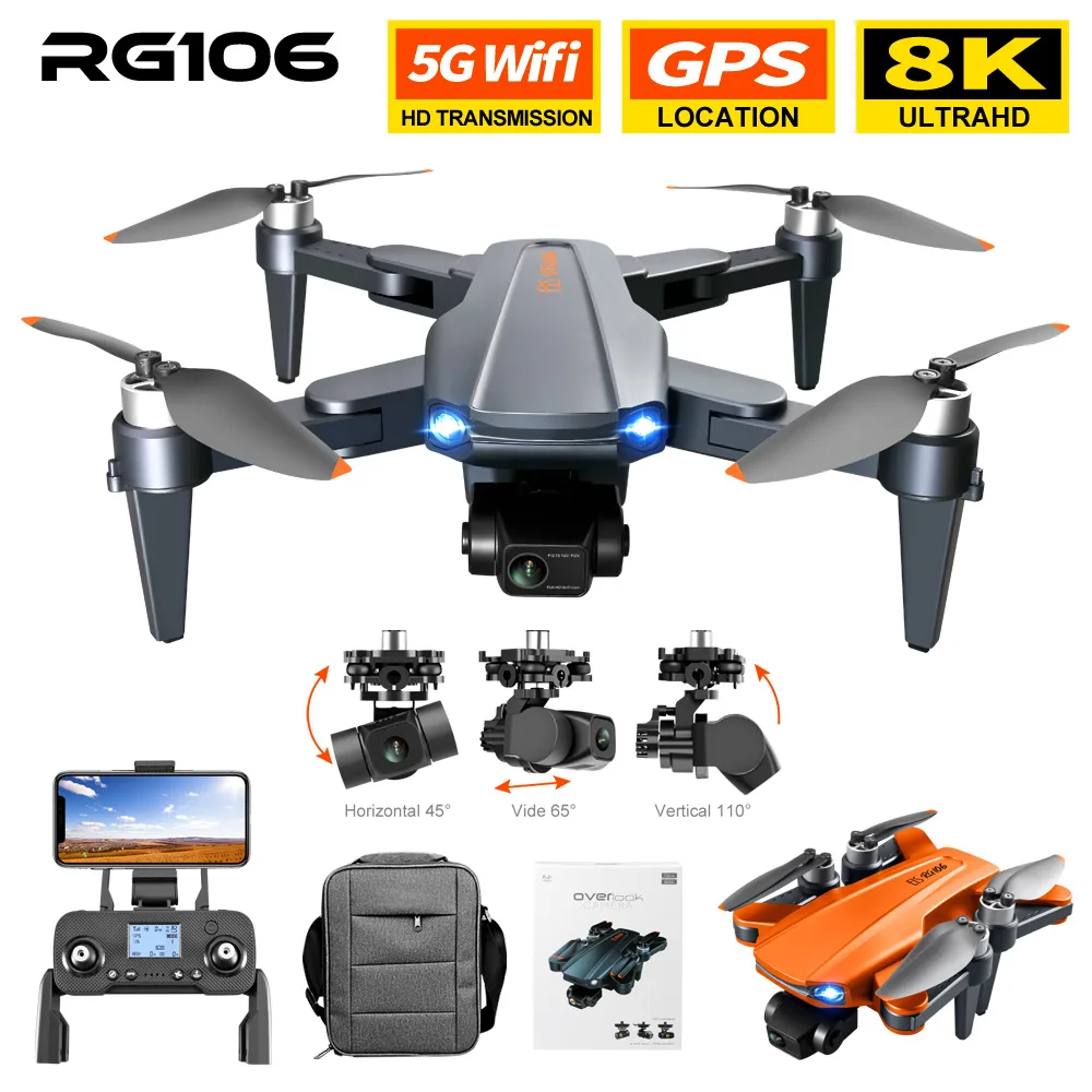 

Квадрокоптер RG106 складной с 3-осевой Камерой 8K HD и GPS-навигацией, 1500 м