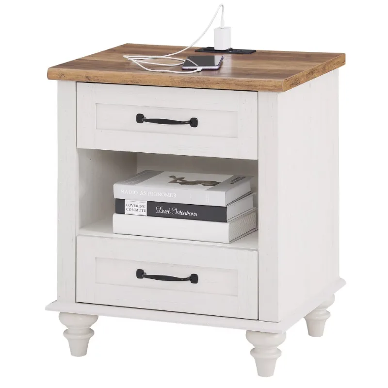 

Modern Nightstand with Charging Station, Bedside Table with Drawer, End Table Side Table for Bedroom Living Room, Whi