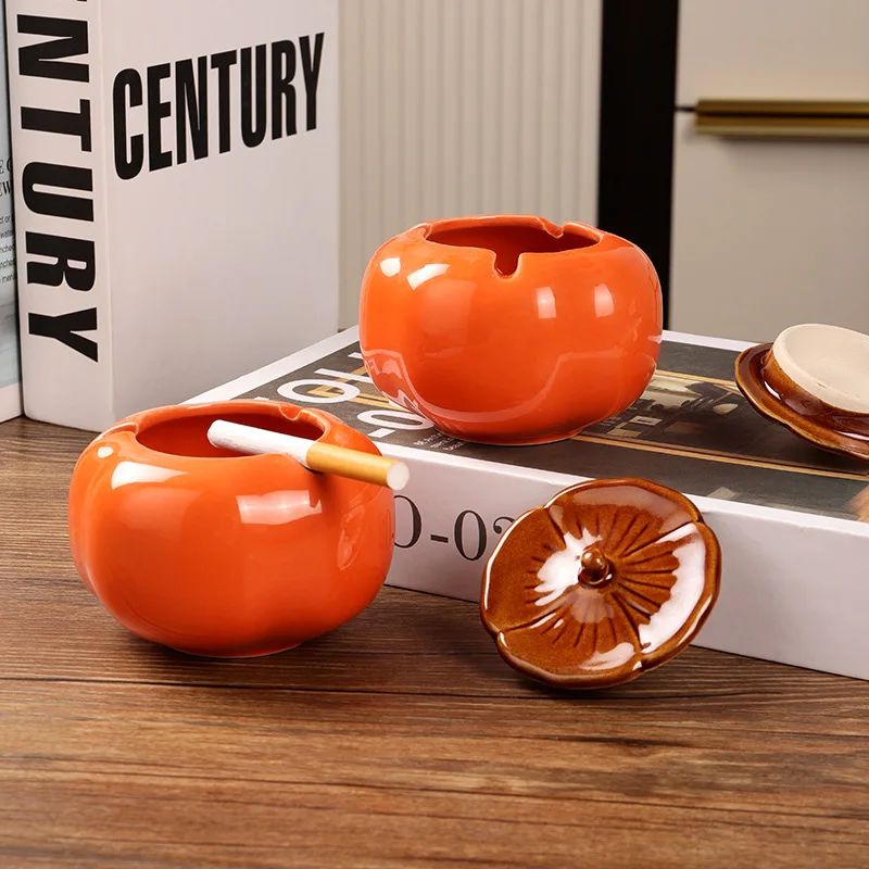 

Ceramic Creative Household Ashtray Persimmon Good Luck Fly Ash Proof Persimmon Ashtray Hand Gift Design Home Decoration