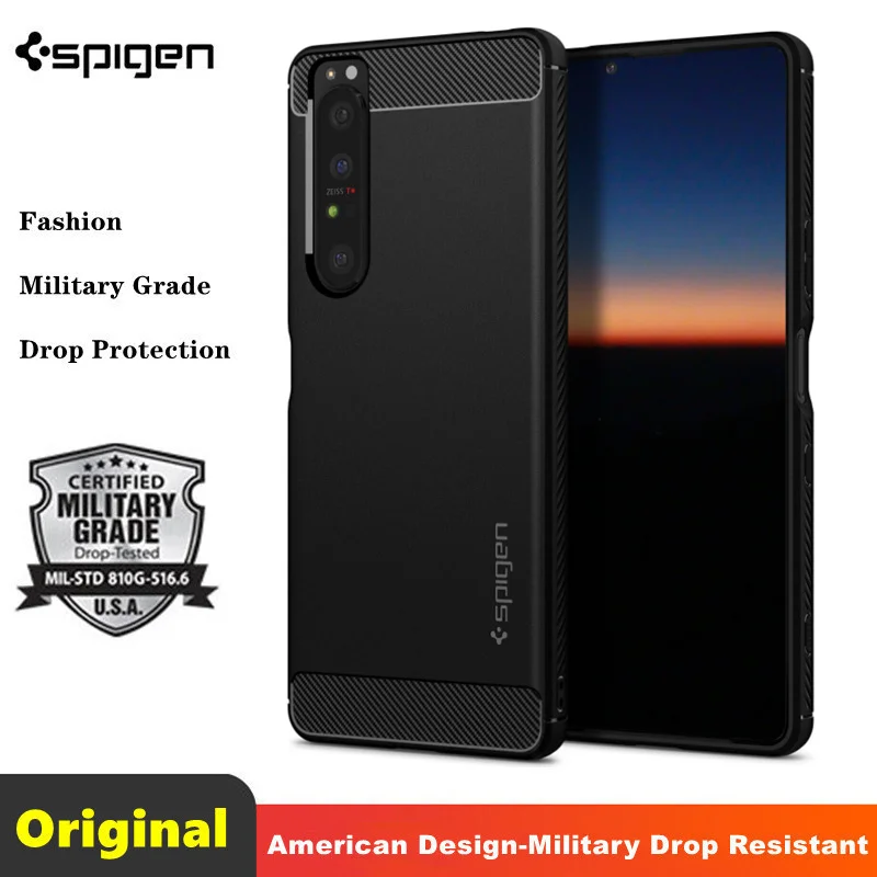

Чехол из углеродного волокна для Sony Xperia 1 III | 100% оригинальный корейский бренд Spigen [Rugged Armor] ударопрочный Тонкий матовый чехол Чехлы из ТПУ