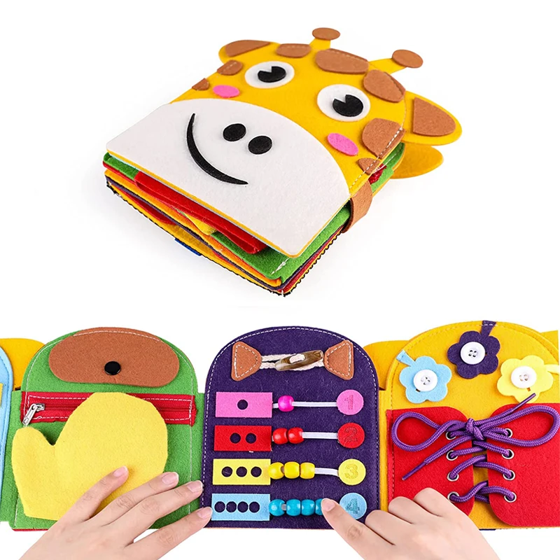

Блокнот Монтессори из войлока, бесшумная книга для сенсорных занятий, обучения жизненным навыкам, 3D тканевая книга для малышей