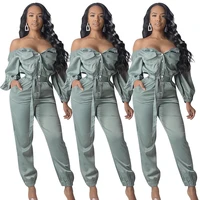 african clothing women green sexy jumpsuits solid long sleeve off shoulder bodycon overalls playsuit bodysuit one piece romper