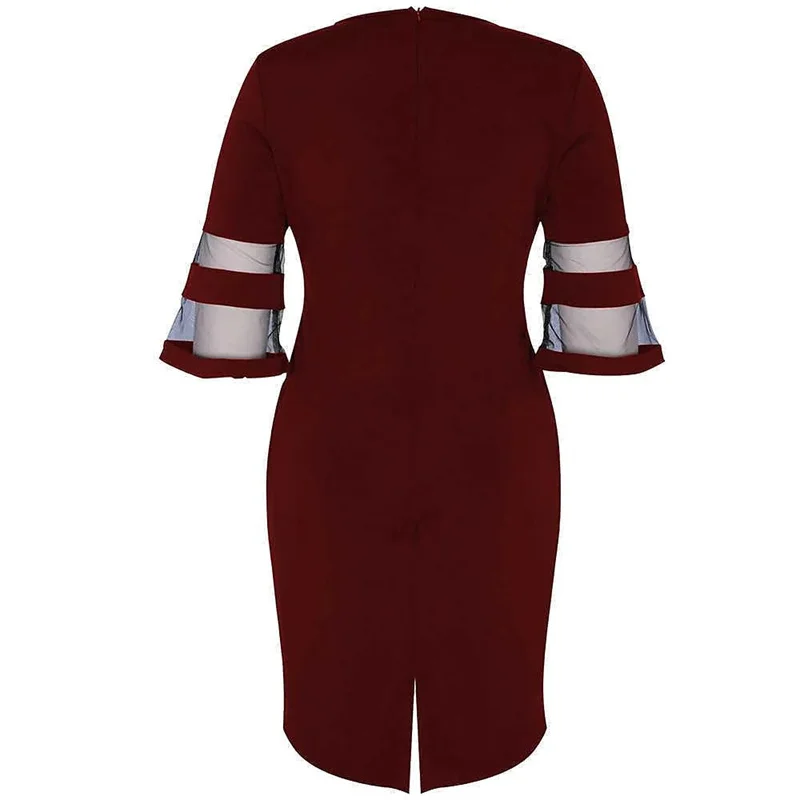 Sexy Plus Size Women Pack Hip Pencil Dress Bodycon Summer Robe Female Fashion Mesh Sleeve Streetwear Women Elegant Vestidos