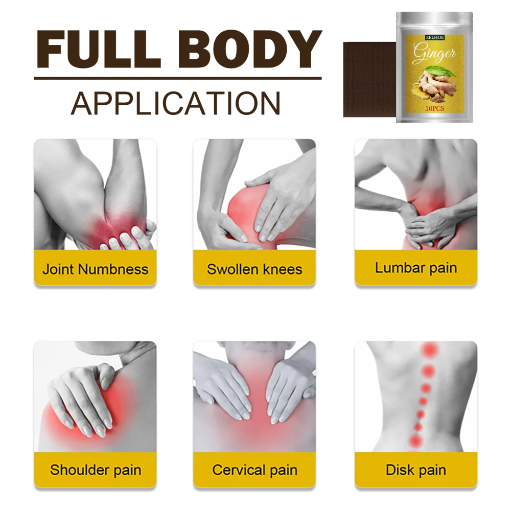 

10/20pcs Ginger Heating Patch For Shoulder Neck Waist Knee Joint Pain Sticker Hot Ginger Patch Pain Relief Health Care Care Tool