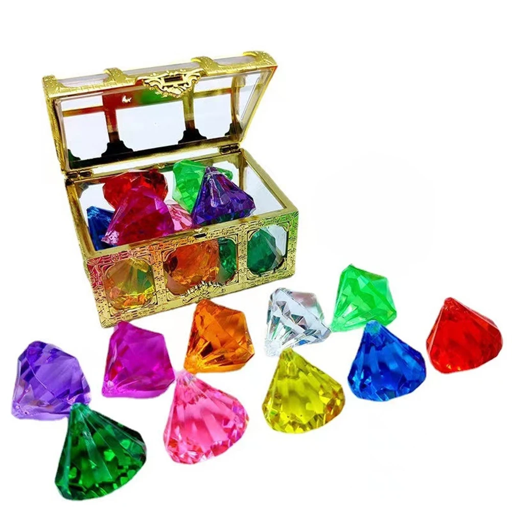 

10 Colorful Diamond Set With Treasure Chest Pirate Box Underwater Diving Toy Set Summer Swimming Pool Party Gift