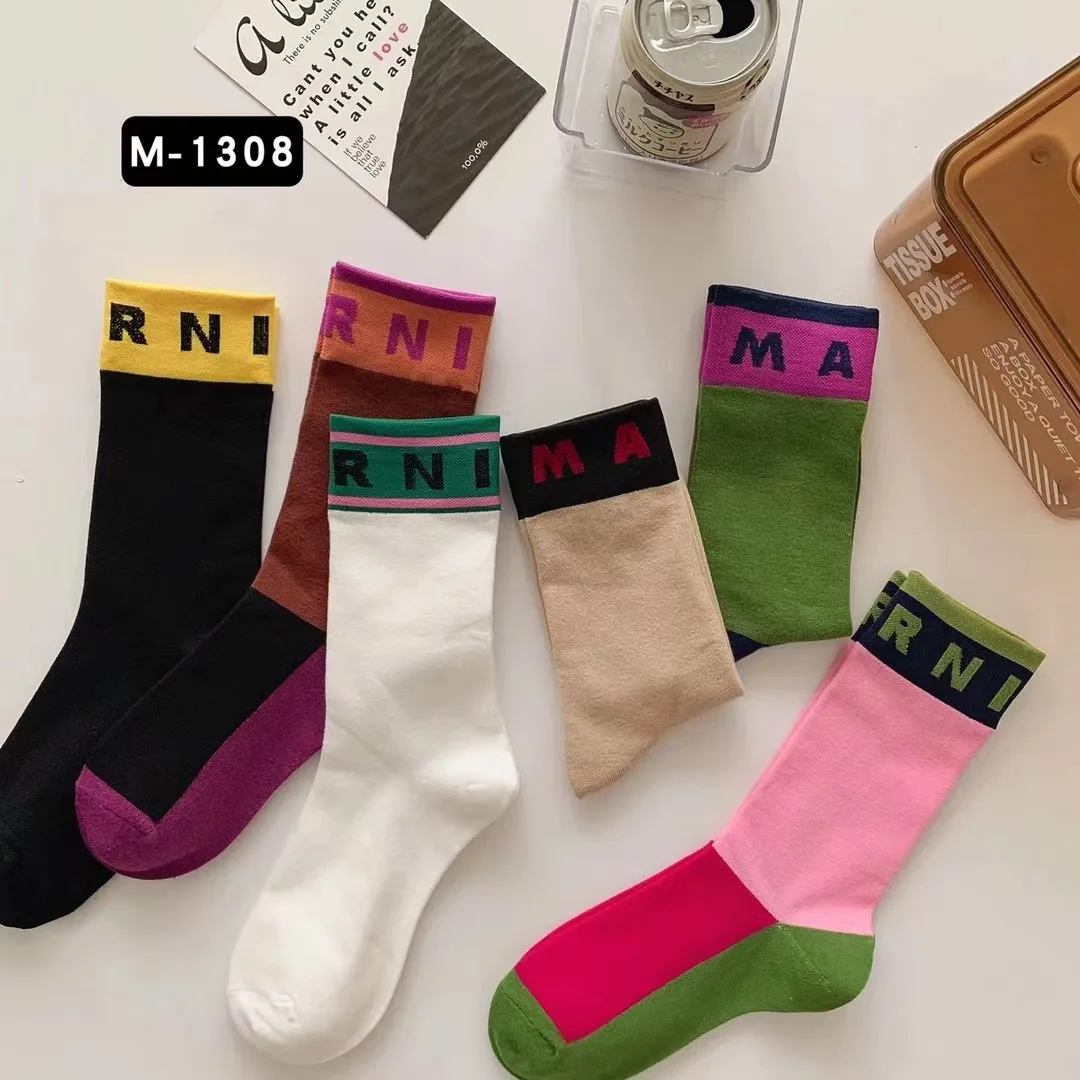 

2022 New Alphabet Print Sports Colorblocking Socks Fashion Pure Cotton Comfortable Soft Thin Breathable Casual Socks