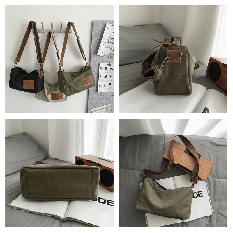 Canvas Bags For Women Trend Handbags Casual Black Shoulder Crossbody Bag Vintage Eco Bag Korean Messenger Bag Y2K Satchel Unisex