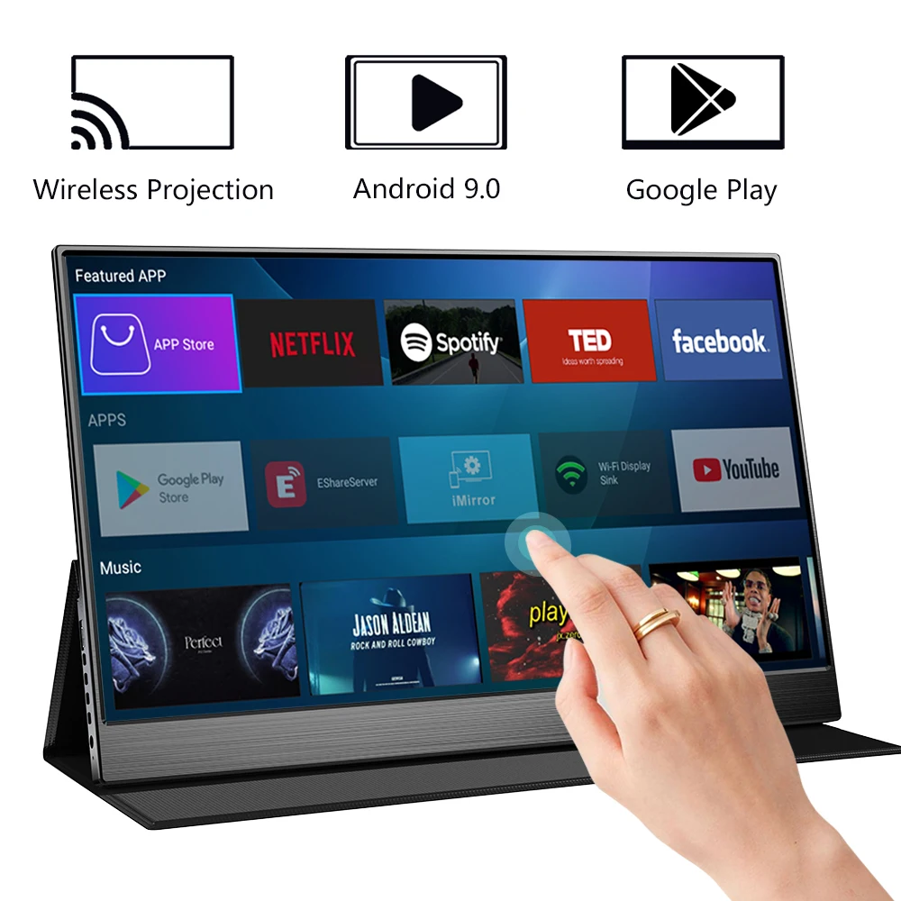 EGOBAS 15,6 дюймов 4K декодирование Android умный портативный монитор WiFi беспроводной Bluetooth Google Play USBC HDMI-совместимый монитор