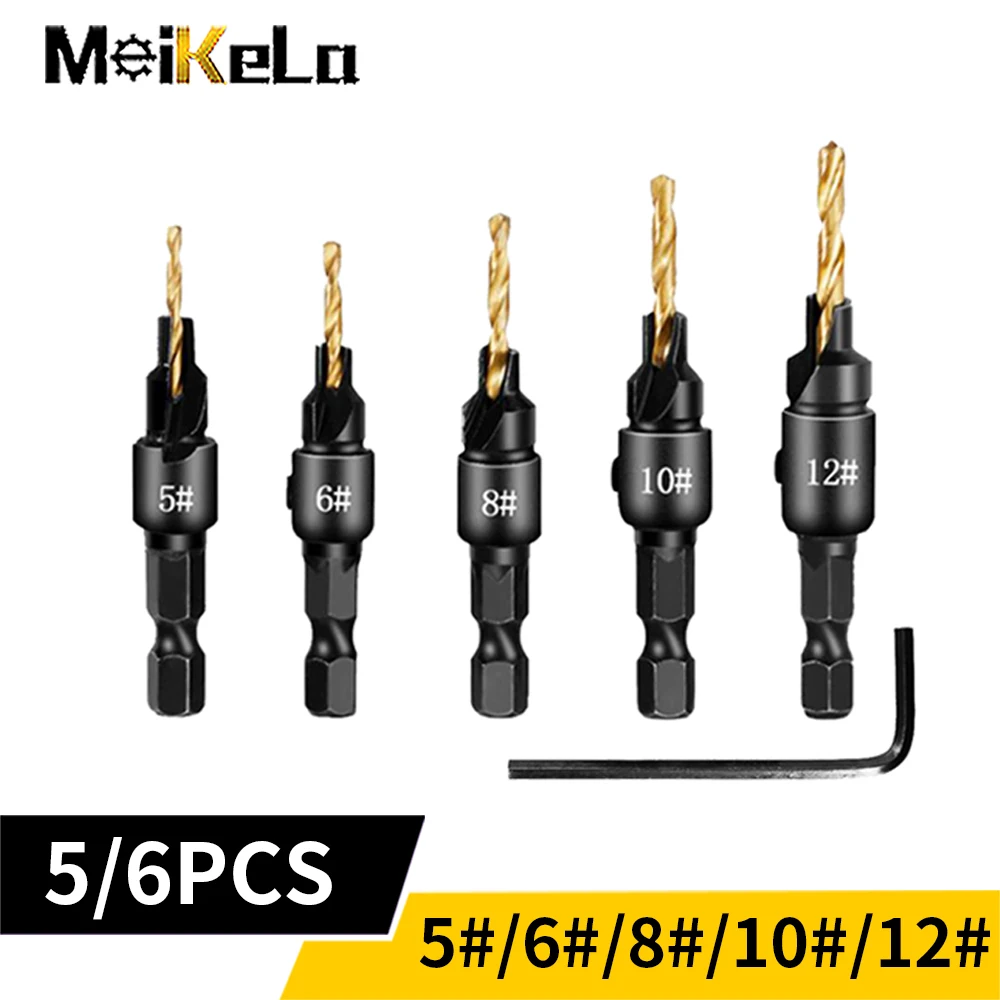 

Meikela 4/5PCS Taper Drill Bit Countersink Drill Woodworking Drilling Holes HSS Universal Counterbore Cutter Screw Hole Drill