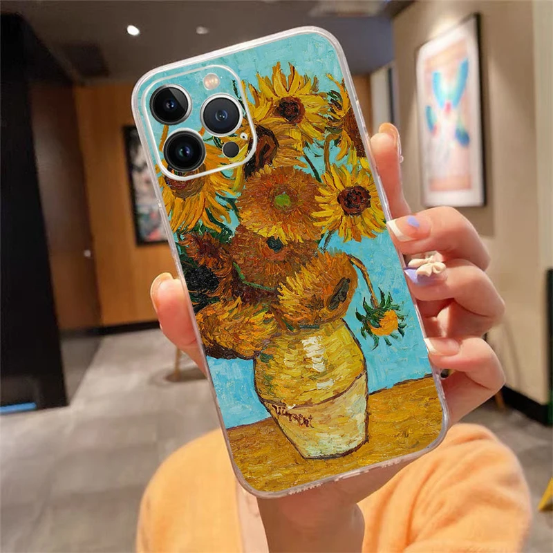 Чехол для Телефона iphone 16 15 14 Pro Max 13 12 15Plus 11 цветочный Рисунок Винсента Ван Гога