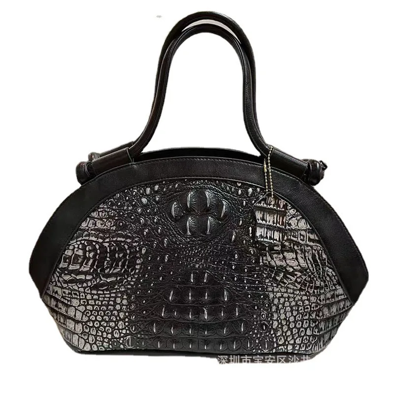 

Bag large capacity female factory direct supply cowhide embossed crocodile pattern bag leather shoulder bag portable ladies bag
