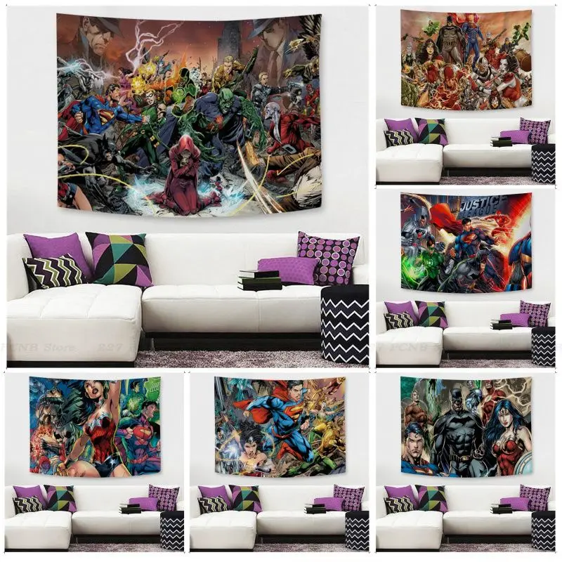 

Anime D-DC Supermans Cartoon Tapestry Cartoon Tapestry Art Science Fiction Room Home Decor Wall Hanging Sheets