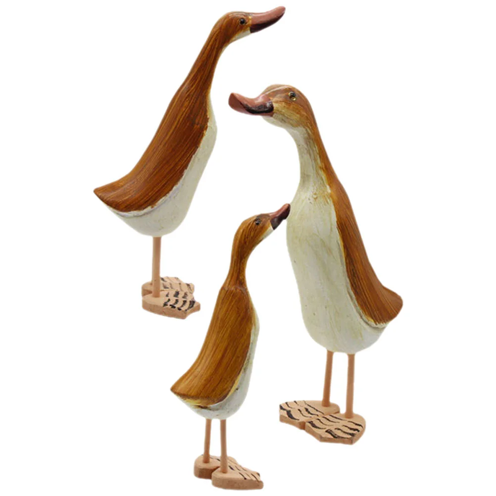

3pcs Wood Duck Sculpture Wood Craft Duck Figurine Wood Carved Animal Statue Duck Sculpture