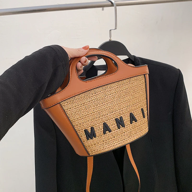 

Niche Hand Carrying Vegetable Basket Bag Women's Summer Seaside Rattan Beach Bag Knitted Messenger Bag Lafite Straw Handbag