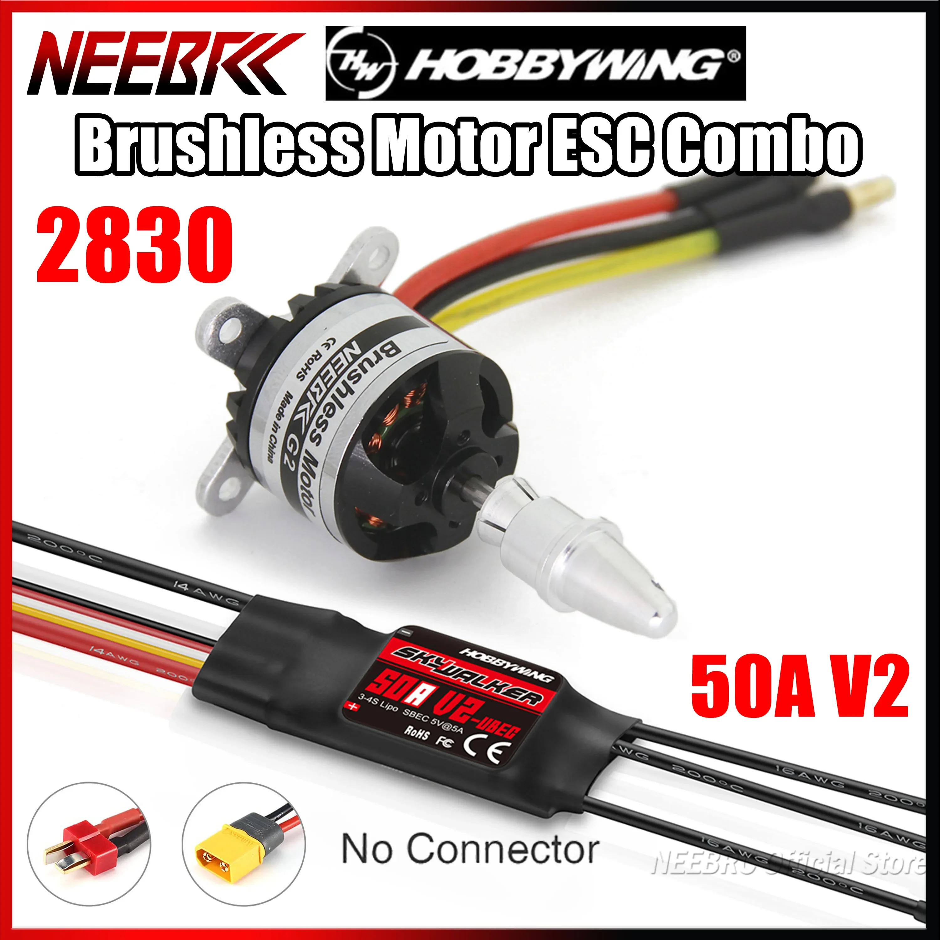 NEEBRC 2830 Outrunner Бесщеточный двигатель 850KV 1000KV 1300KV 2-4S 50A V2 ESC Combo для радиоуправляемого