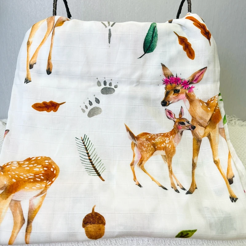 

Popular Digital Print Bamboo Cotton Muslin Swaddle Blankets High Quality 120*120cm 2 Layers Newborn Baby Bath Towel Wrap