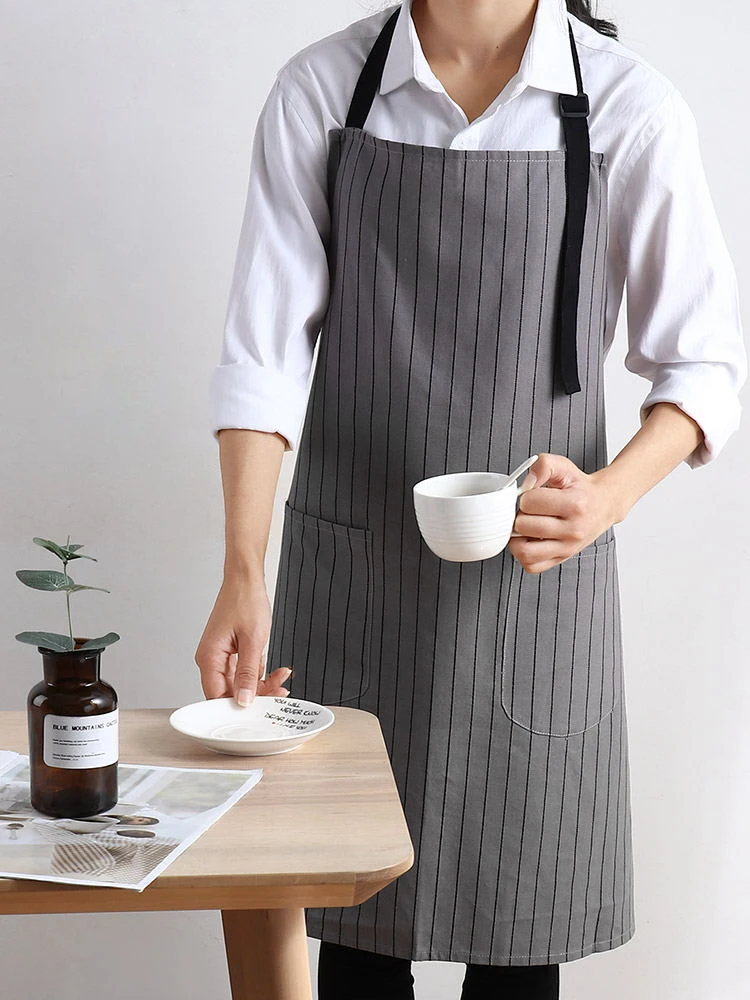 

New Simple Striped Apron Cotton Home Fashion Waterproof and Oil-proof Kitchen Barista Milk Tea Shop OverallsApronKitchenSupplies