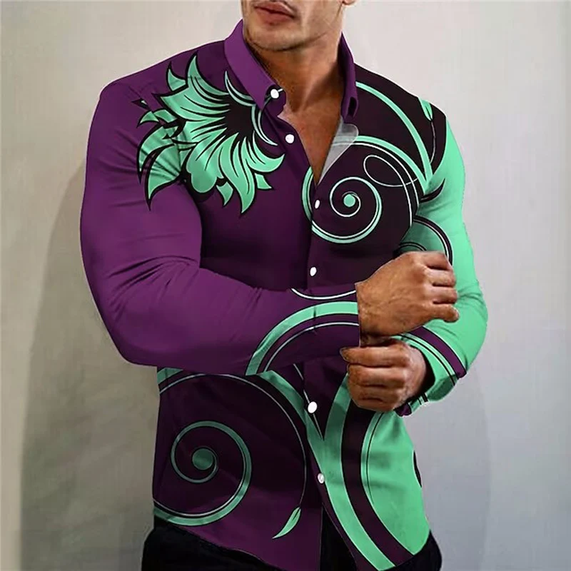 

Рубашка мужская оверсайз с длинным рукавом, модная блуза с цветочным принтом, на пуговицах, в винтажном стиле, повседневная дорожная одежда